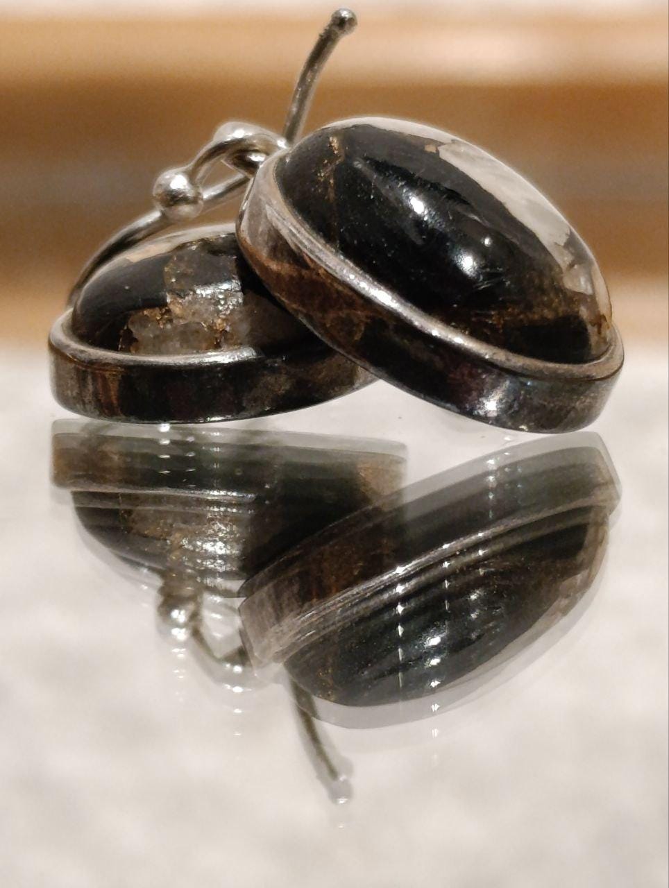 Sterling Silver Black Mohave Turquoise Drop Earrings - Double Pear Shape