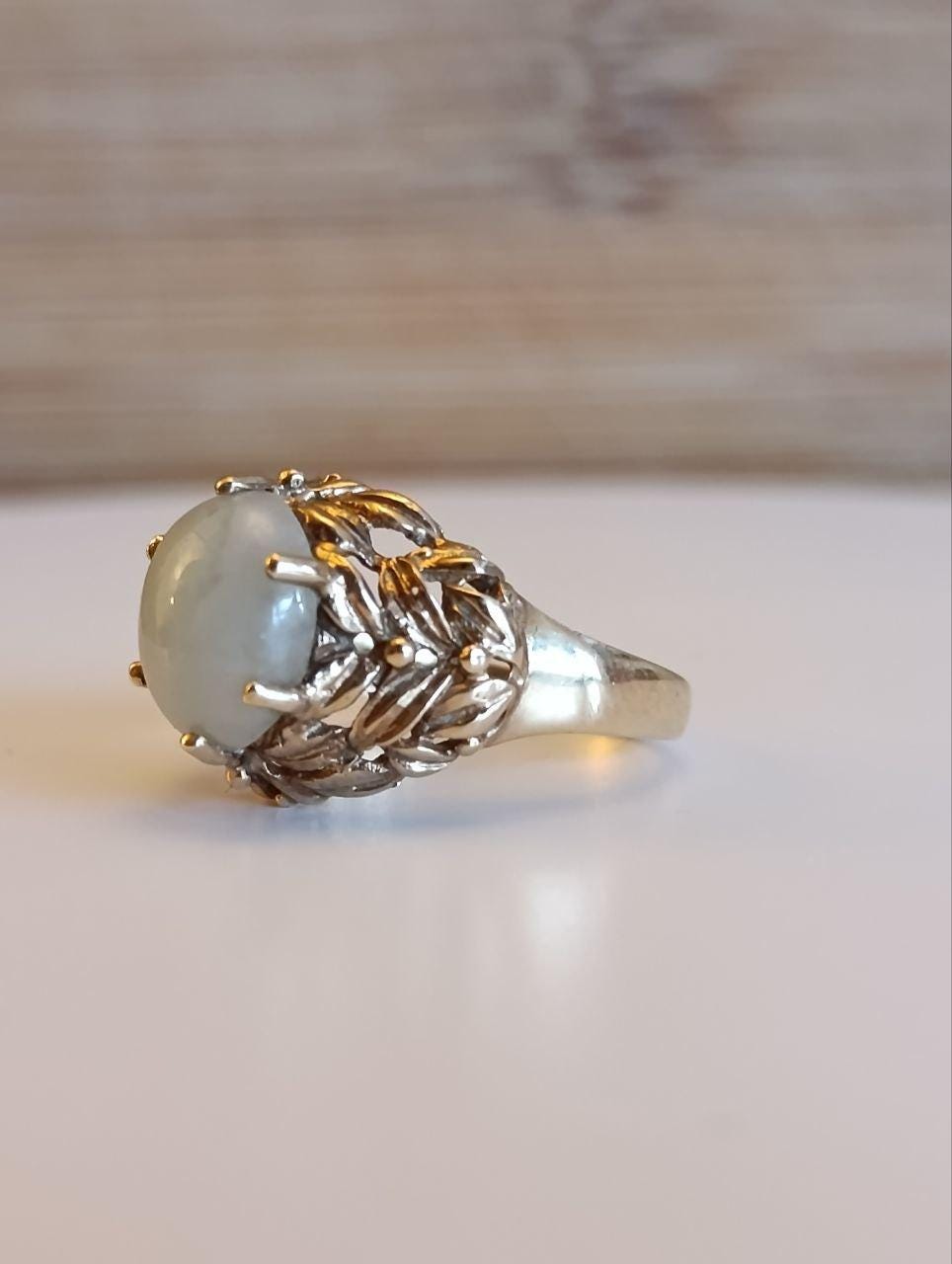 Vintage 9ct Gold & Jade Statement Ring - Art Deco Style