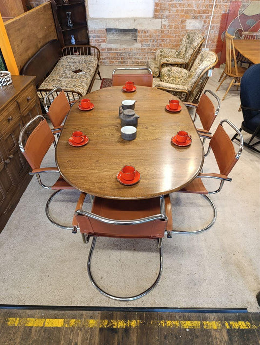 Ercol Extending Dining Table & 6 Bauhaus Cantilever Chairs - Unique Vintage Set
