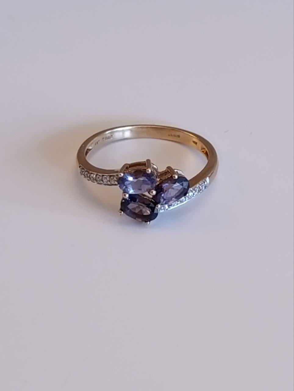 Ceylon Sapphire, Amethyst & Cubic Zirconia 9ct Gold Ring - Size S