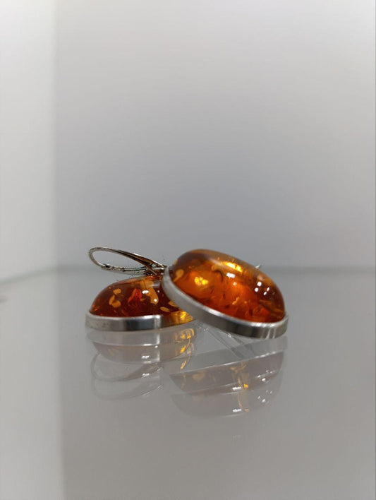 Zimmermann Sterling Silver & Amber Earrings - Large Cabochon Gemstones