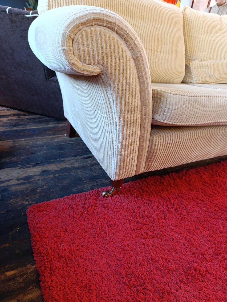 Sleigh Back Sofa & Armchairs - 3 Piece Suite - Cream Corduroy - Victorian Style