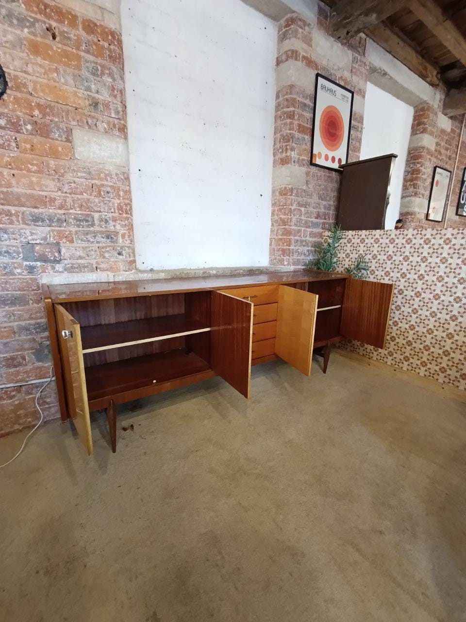 Very Rare French Modern Low Sideboard - 1960s Beech and Maple Design, W221cm