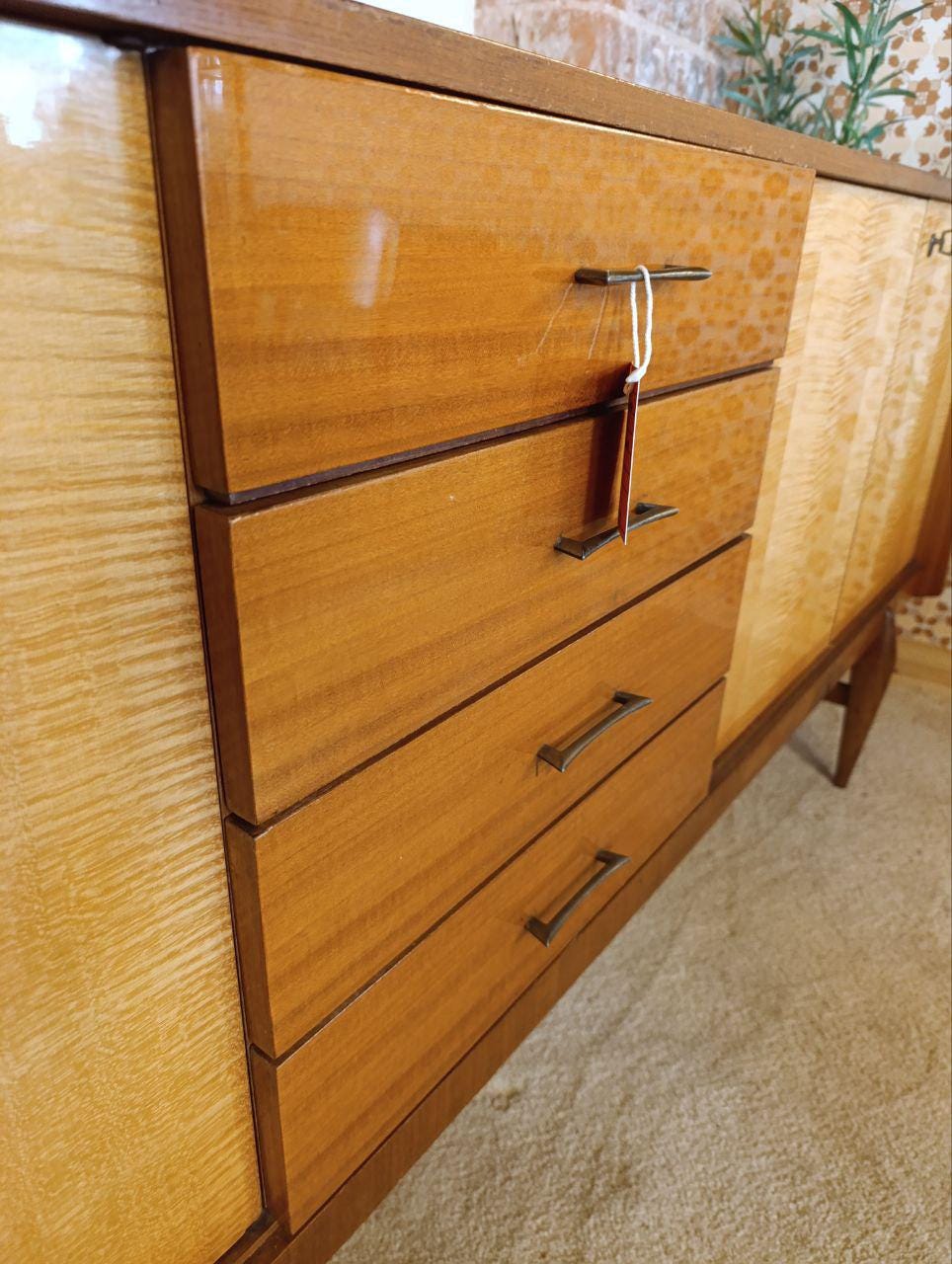 Very Rare French Modern Low Sideboard - 1960s Beech and Maple Design, W221cm