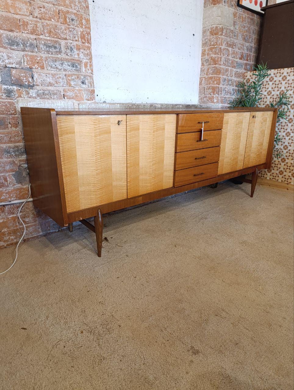 Very Rare French Modern Low Sideboard - 1960s Beech and Maple Design, W221cm