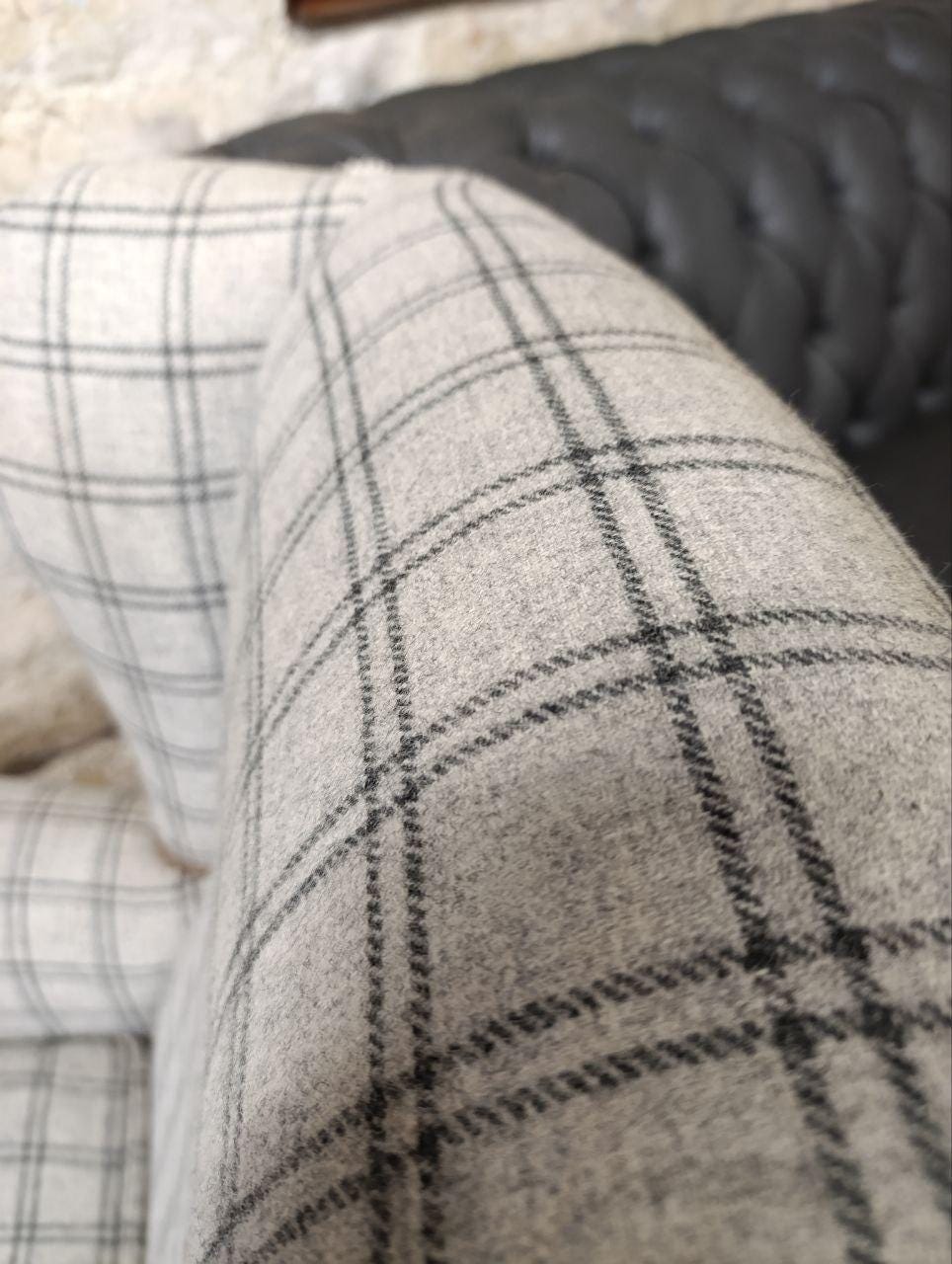 Victorian Style Chesterfield Wingback Armchair - Suede & Wool Tweed