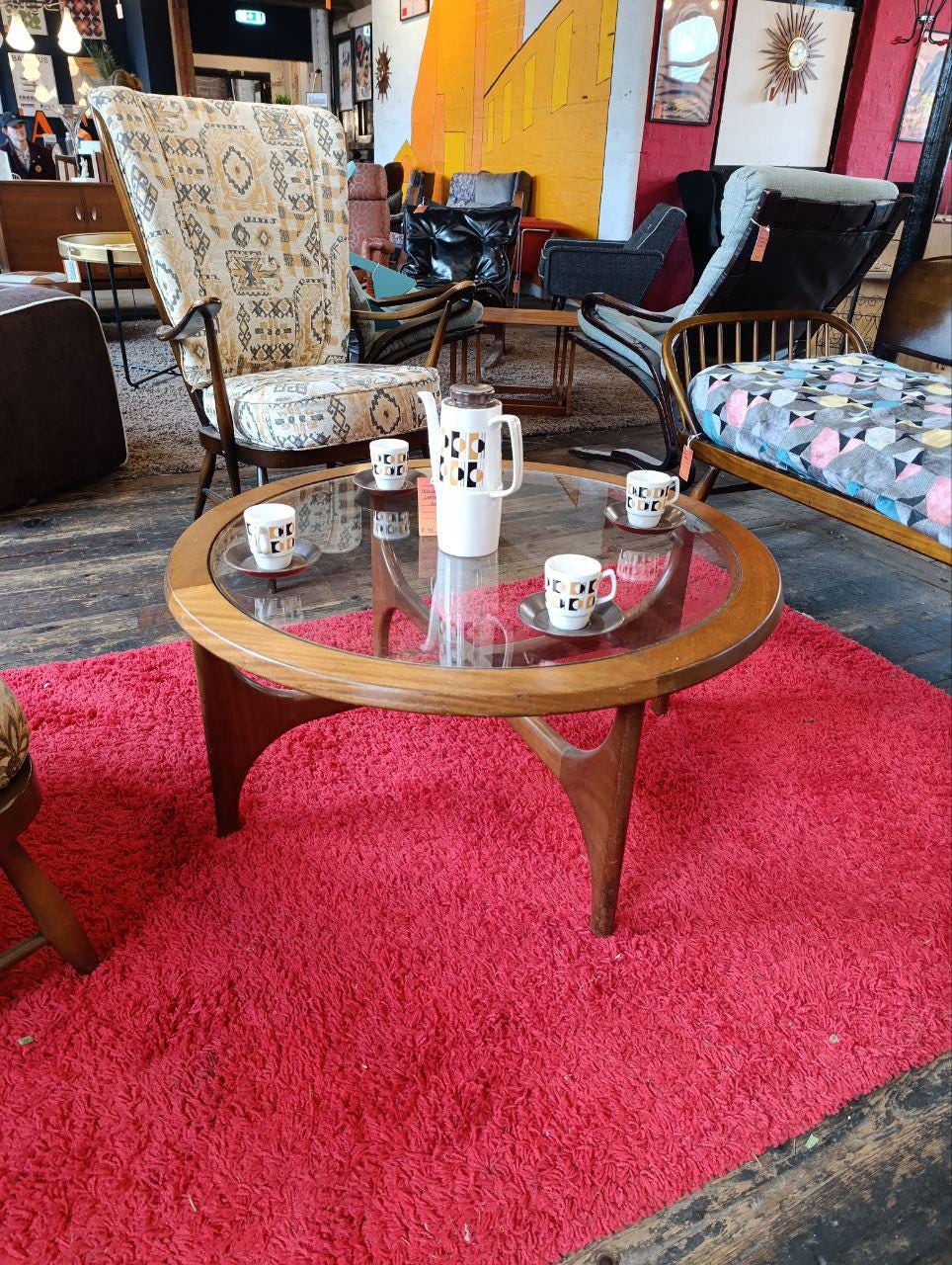 Mid-Century Round Coffee Table by Stonehill - Teak and Glass, 1960s Stateroom Range