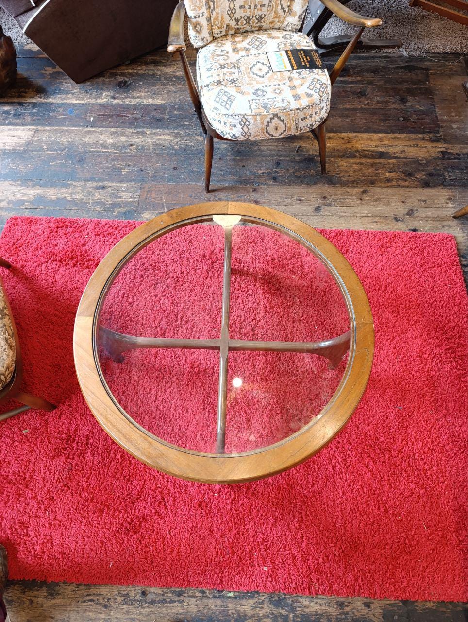 Mid-Century Round Coffee Table by Stonehill - Teak and Glass, 1960s Stateroom Range