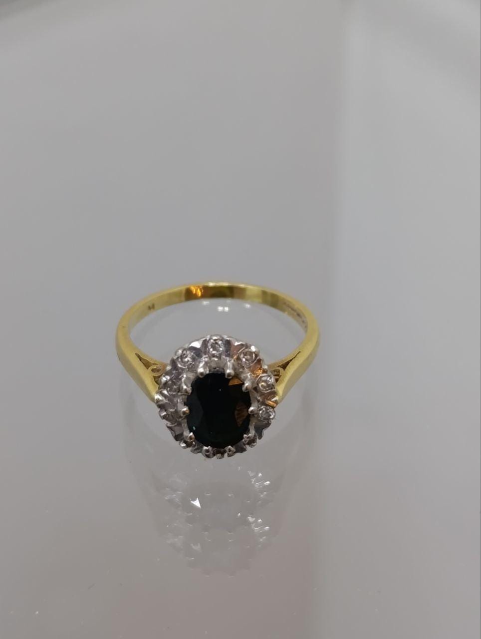 Vintage 18ct Yellow Gold Sapphire and Diamond Cluster Ring - 1975, Size O, Birmingham Hallmark