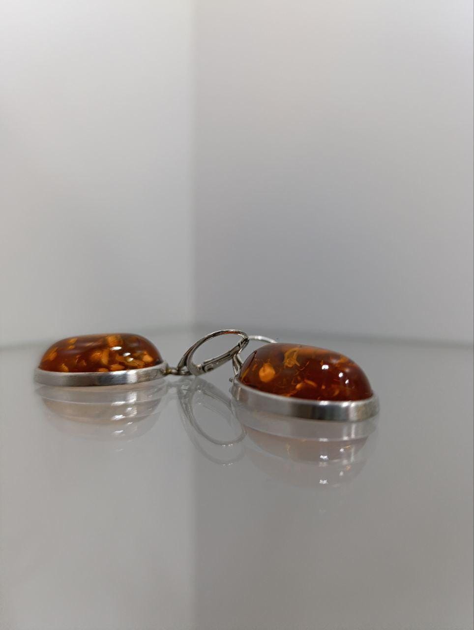 Zimmermann Sterling Silver & Amber Earrings - Large Cabochon Gemstones