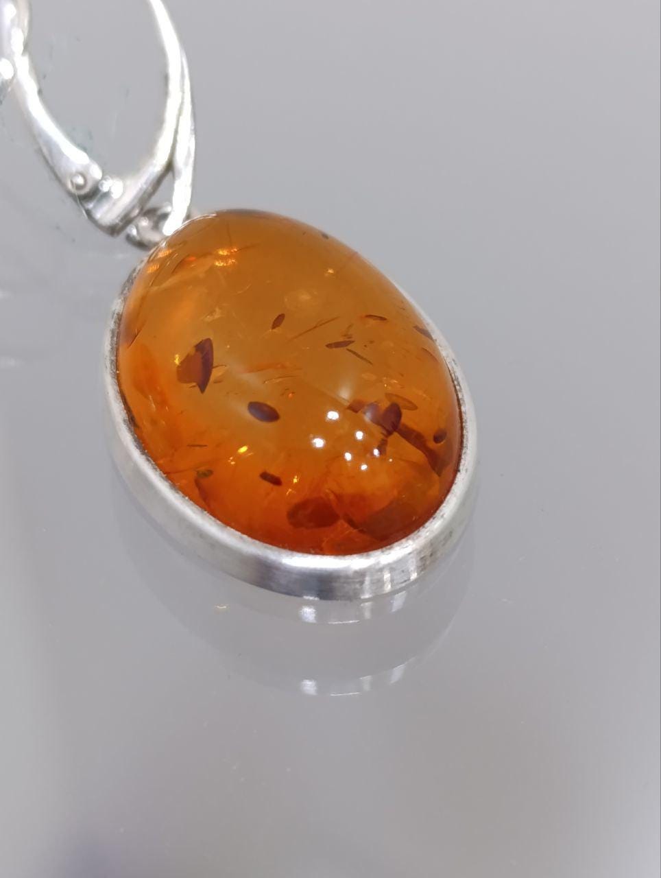 Zimmermann Sterling Silver & Amber Earrings - Large Cabochon Gemstones