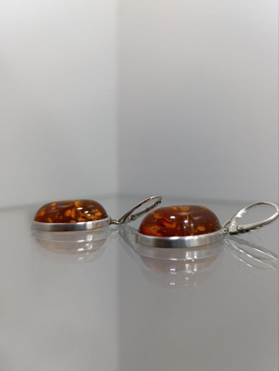 Zimmermann Sterling Silver & Amber Earrings - Large Cabochon Gemstones