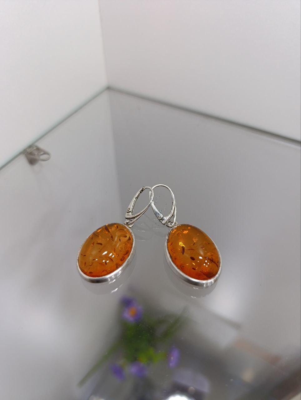 Zimmermann Sterling Silver & Amber Earrings - Large Cabochon Gemstones