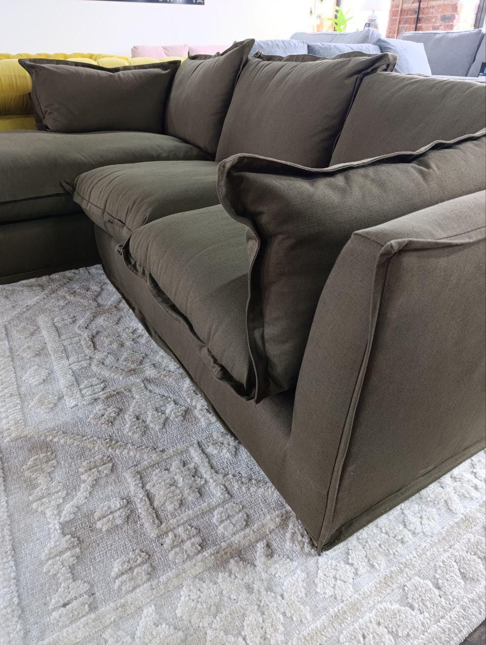 Fired Earth Blenheim Chaise Sofa (Left Hand) - Mid-Century Modern Design, Feather-Filled Cushions