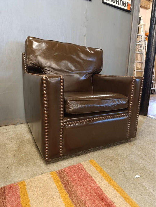 Vintage Restored Leather Armchair - Handmade in Chelsea Bordeaux