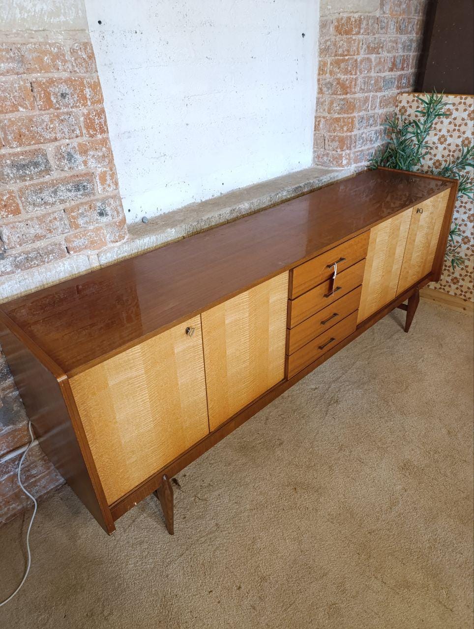 Very Rare French Modern Low Sideboard - 1960s Beech and Maple Design, W221cm