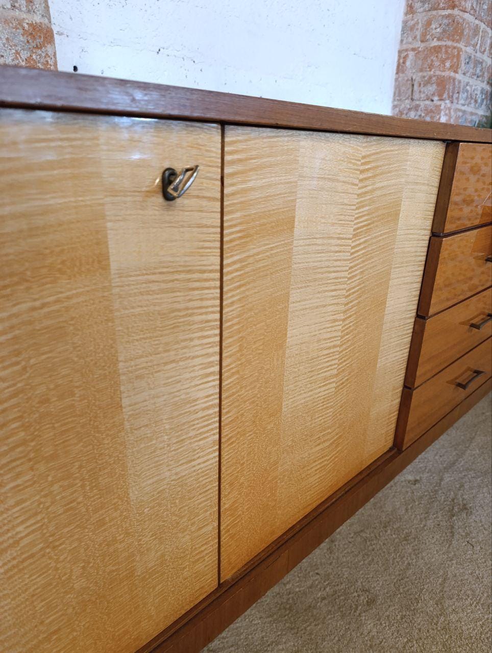Very Rare French Modern Low Sideboard - 1960s Beech and Maple Design, W221cm