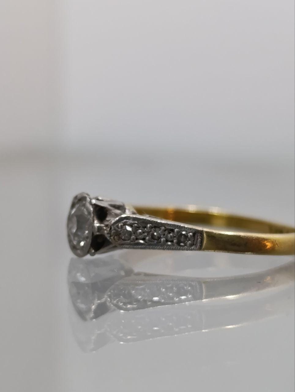 Vintage 18ct Yellow Gold Solitaire Diamond Ring - 1970s, Graduated Shoulder Diamonds, Size M