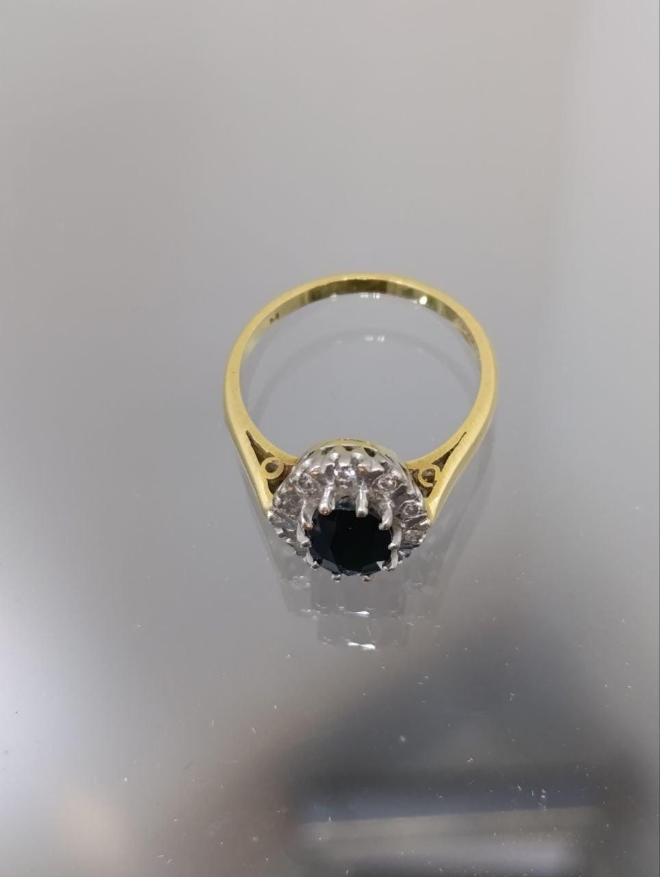 Vintage 18ct Yellow Gold Sapphire and Diamond Cluster Ring - 1975, Size O, Birmingham Hallmark