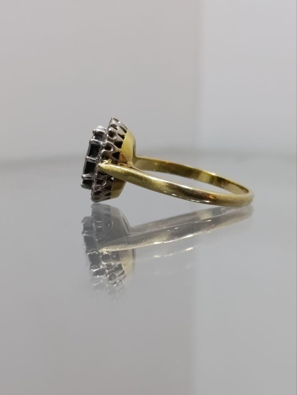 Vintage 18ct Yellow Gold Sapphire and Diamond Cluster Ring - 1975, Size O, Birmingham Hallmark