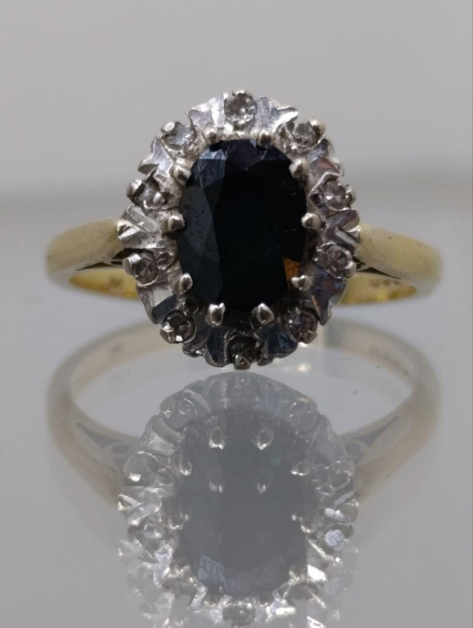 Vintage 18ct Yellow Gold Sapphire and Diamond Cluster Ring - 1975, Size O, Birmingham Hallmark