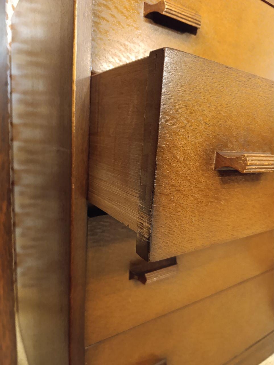 1950s Oak Tallboy with Mirror BY E Gomme (G-Plan) - Fretwork Detailing, Four Drawers, Round Mirror