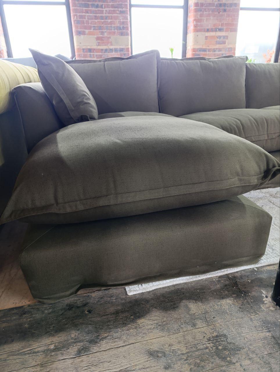 Fired Earth Blenheim Chaise Sofa (Left Hand) - Mid-Century Modern Design, Feather-Filled Cushions