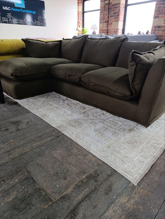 Fired Earth Blenheim Chaise Sofa (Left Hand) - Mid-Century Modern Design, Feather-Filled Cushions