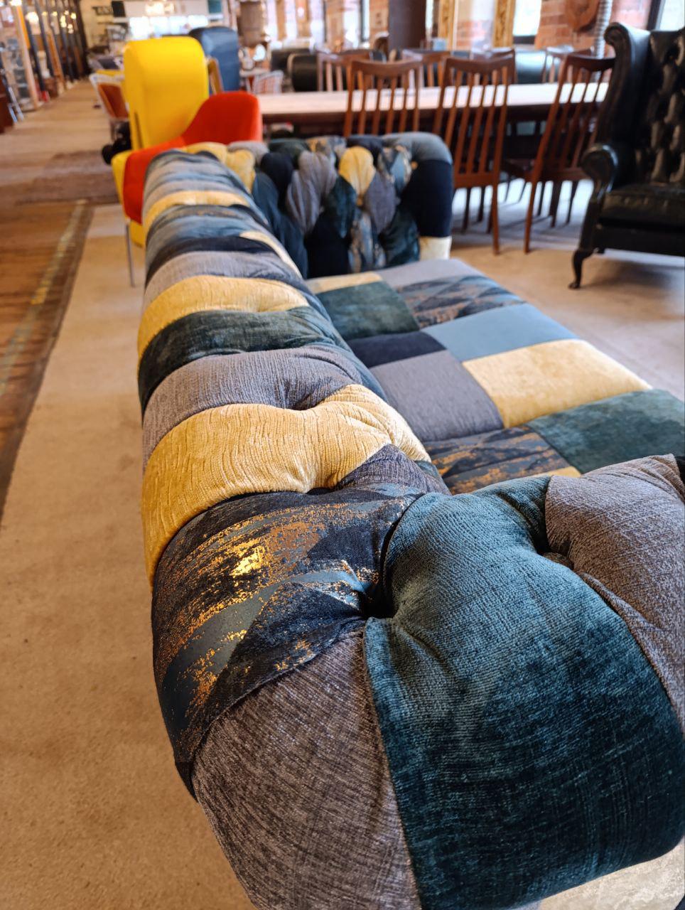 1980s Vintage Chesterfield Sofa - Patchwork Upholstery, Studded Detailing, Buttoned Back