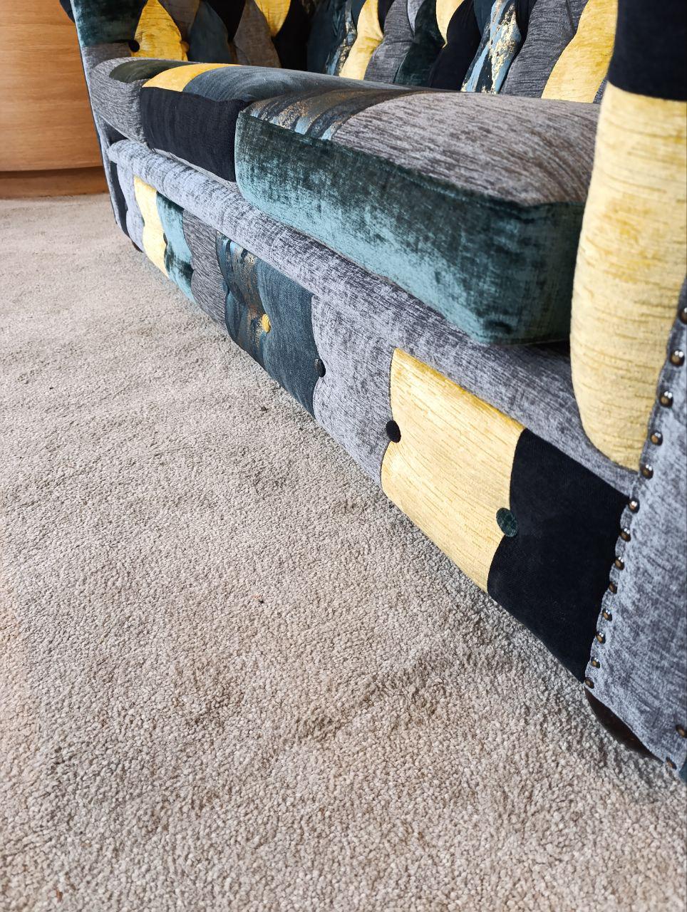 1980s Vintage Chesterfield Sofa - Patchwork Upholstery, Studded Detailing, Buttoned Back