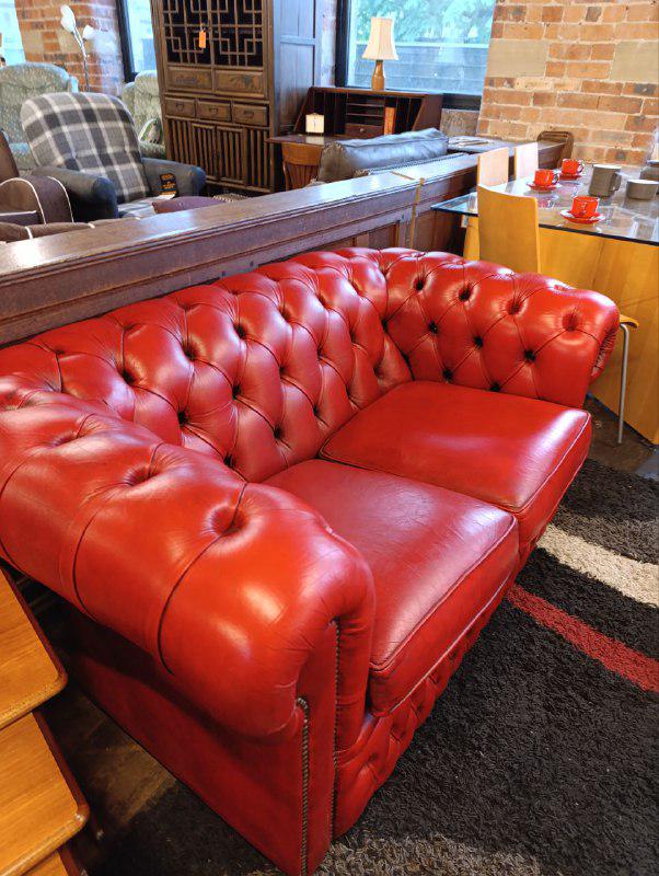 Vintage Two Seater Chesterfield Club / Tub Chair in Red Leather