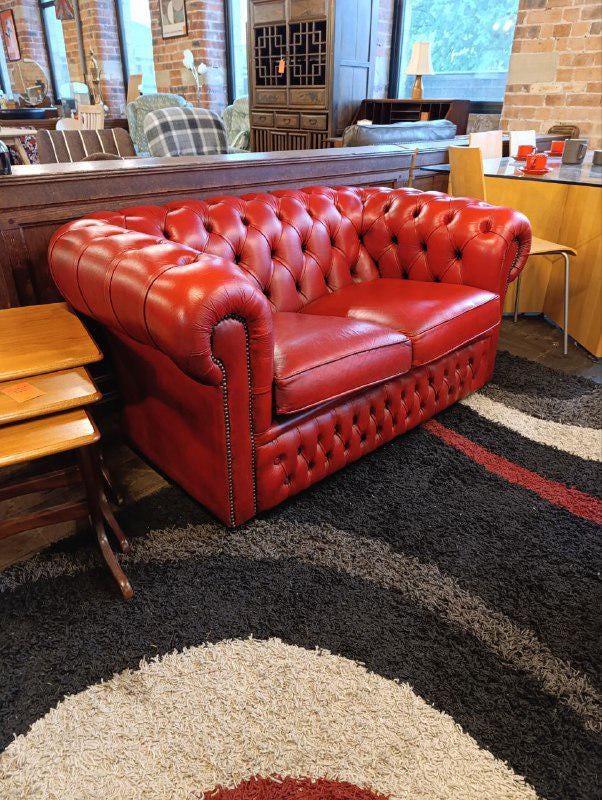 Vintage Two Seater Chesterfield Club / Tub Chair in Red Leather