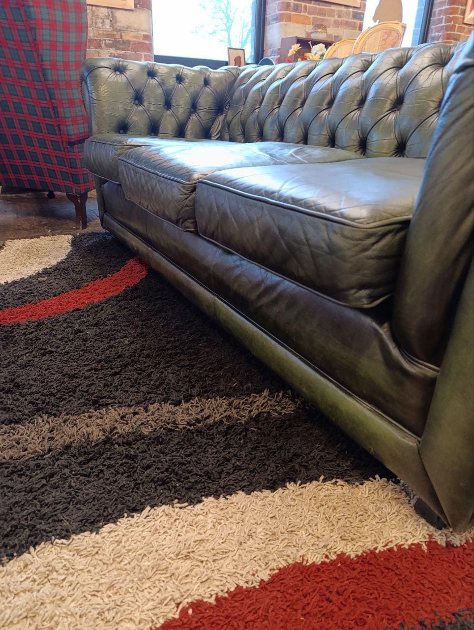 Classic Chesterfield Three-Seater Sofa in Green Leather