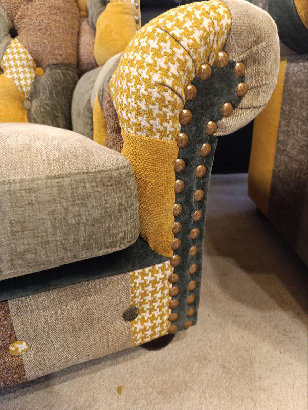 Newly Upholstered Vintage Chesterfield Armchair in Harlequin Style Patchwork