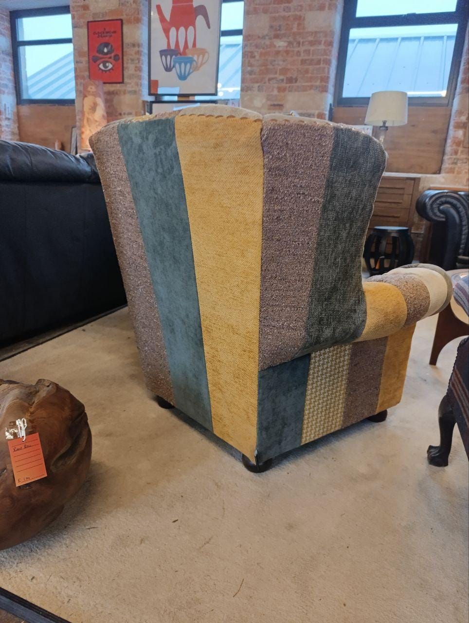 Newly Upholstered Vintage Chesterfield Armchair in Harlequin Style Patchwork