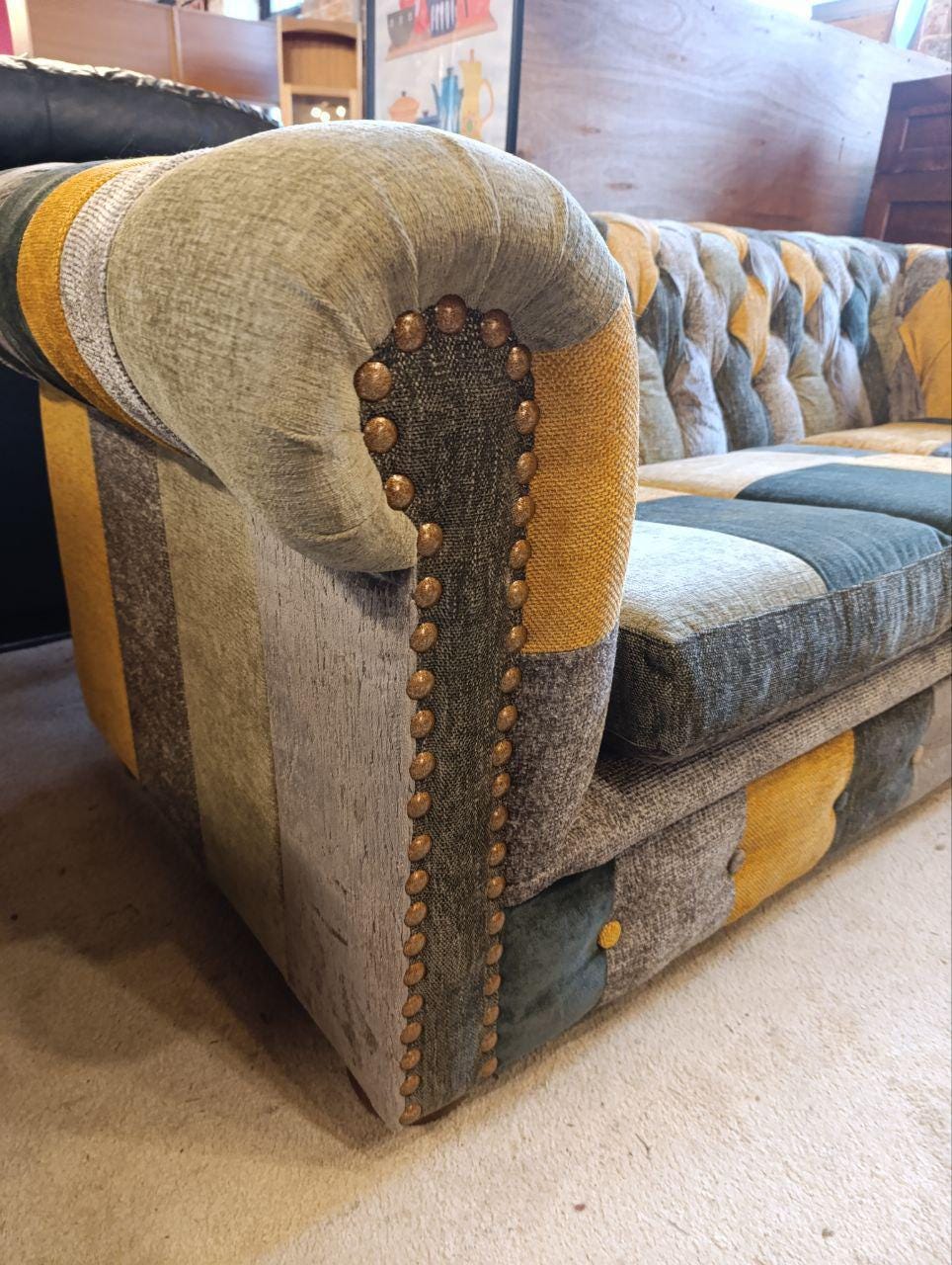 Vintage Chesterfield Harlequin Sofa - New Patchwork Upholstery