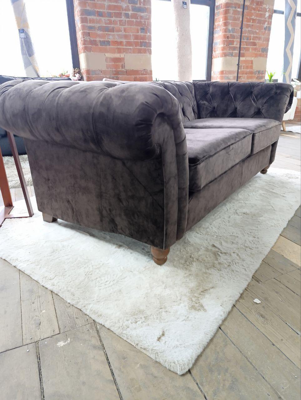 Luxurious Chesterfield Sofa in Grey Fabric - Brand New Upholstery