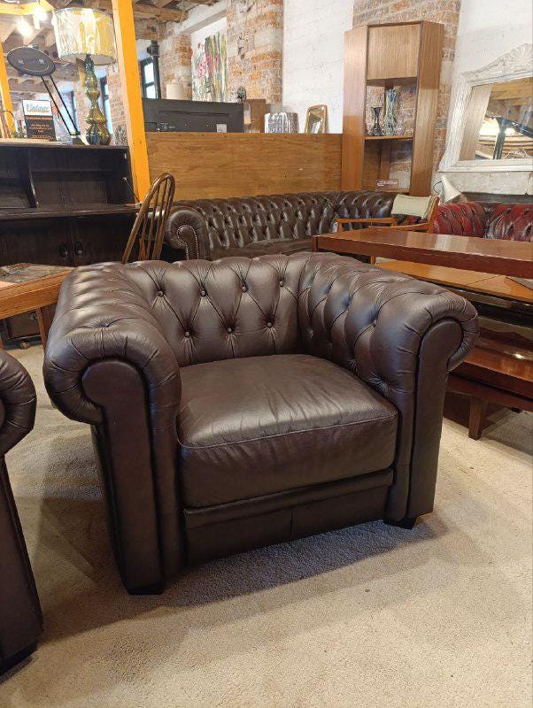 Chesterfield Club Chair in Maroon - Victorian Inspired - Oak Legs