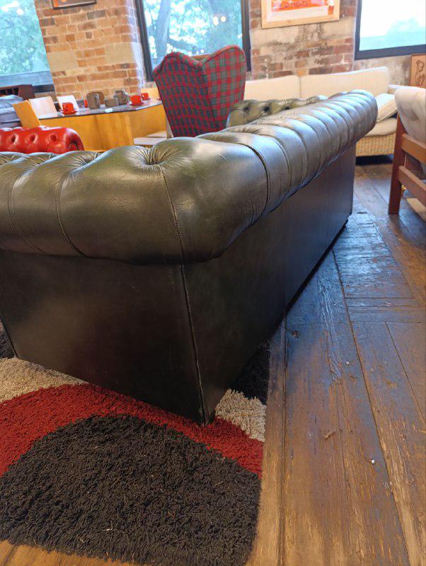 Classic Chesterfield Three-Seater Sofa in Green Leather