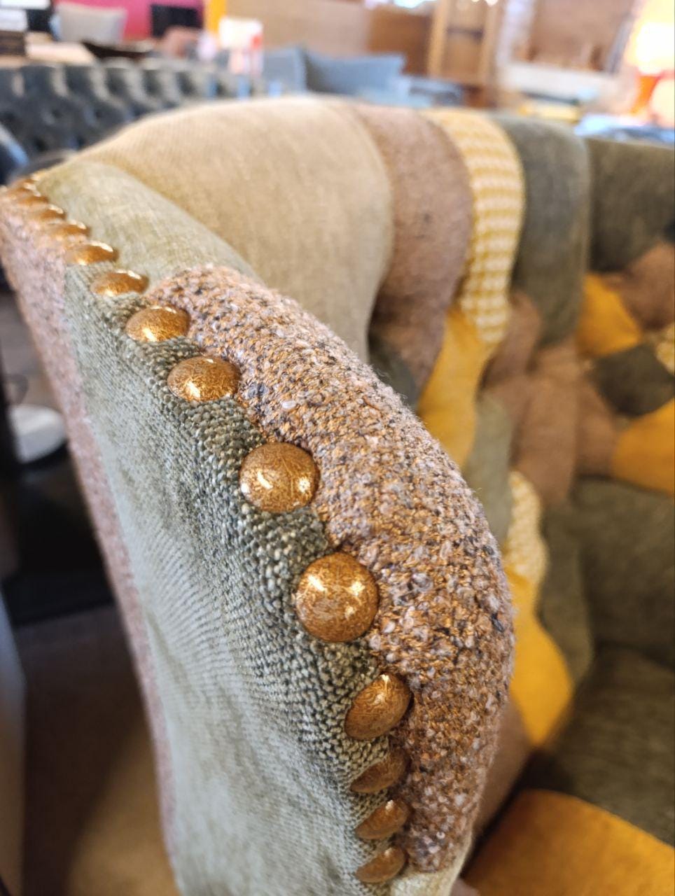 Newly Upholstered Vintage Chesterfield Armchair in Harlequin Style Patchwork