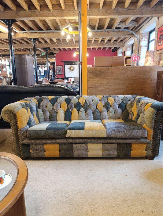 Vintage Chesterfield Harlequin Sofa - New Patchwork Upholstery