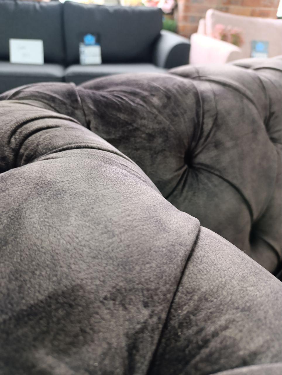 Luxurious Chesterfield Sofa in Grey Fabric - Brand New Upholstery