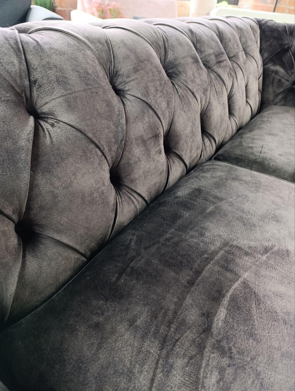 Luxurious Chesterfield Sofa in Grey Fabric - Brand New Upholstery