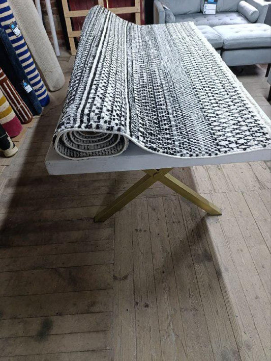 Hand-Knotted Wool Kilim Rug - Black & White Palestinian/Jordanian Design - As New