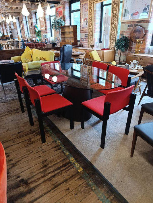 Mid-Century Modern Walnut & Glass Dining Set – Fritz Hansen Chairs