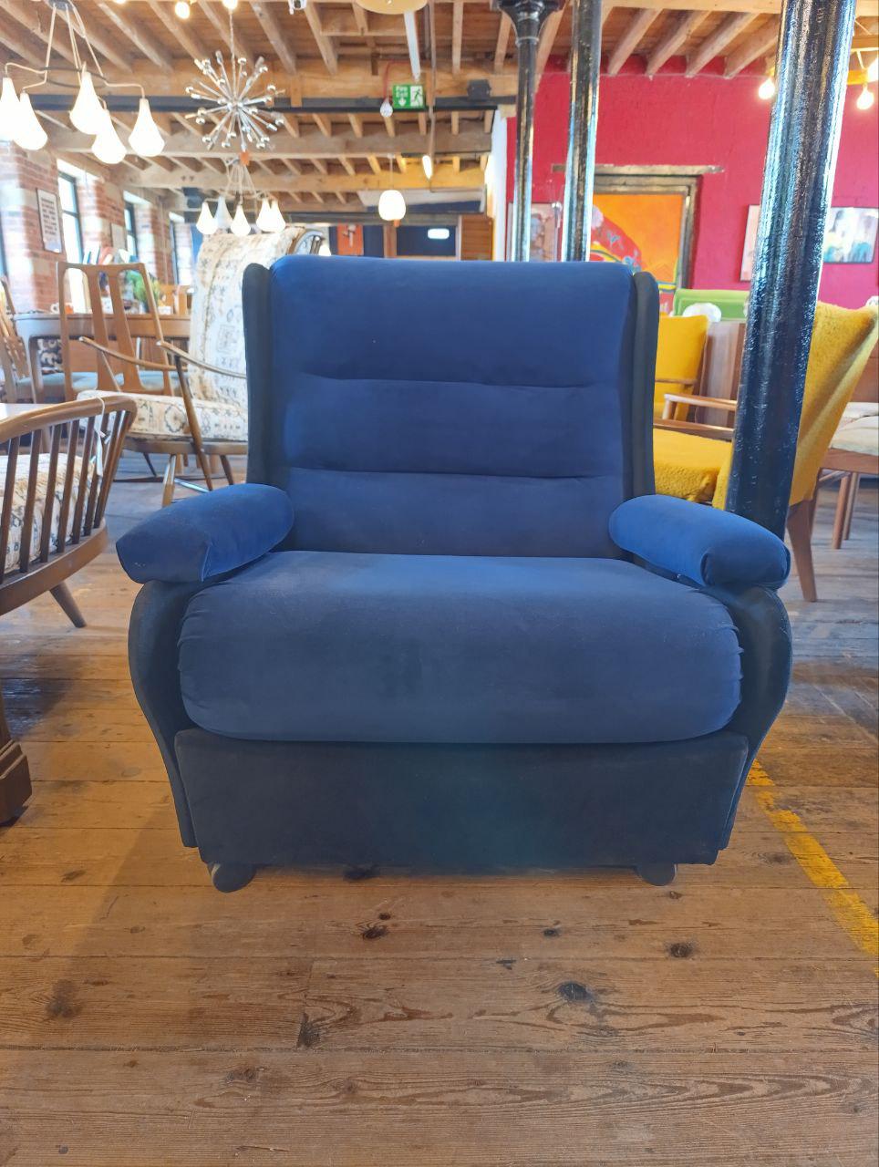 Vintage 1970s Mid-Century Three-Piece Suite - Ocean Blue & Black Velvet - Newly Upholstered