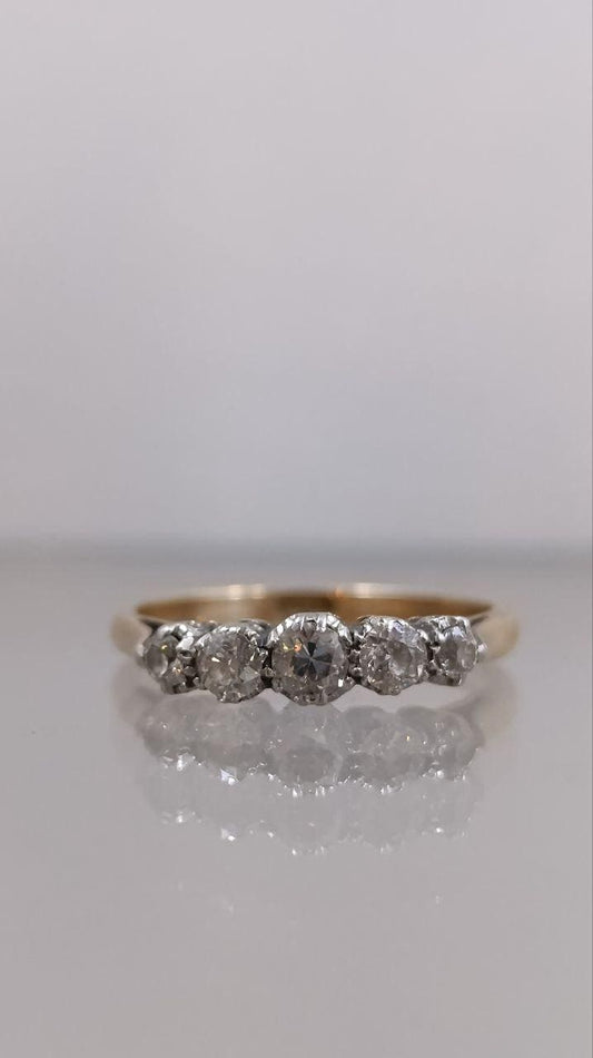 Elegant 18ct Gold & Platinum Five-Stone Diamond Ring - 0.6ct Total
