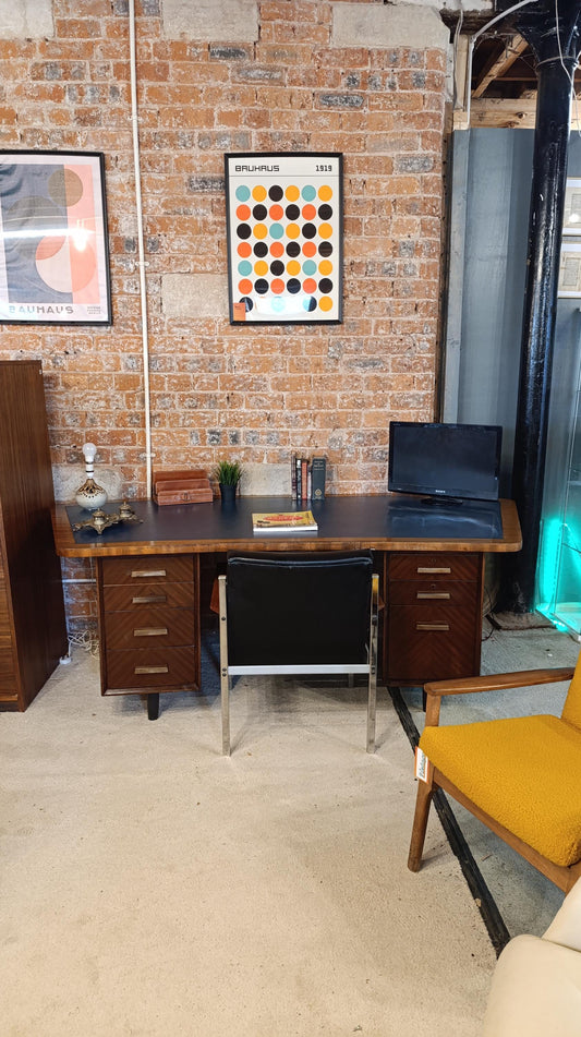 Vintage 1970s Retro Desk - Teak & Rosewood with Unique Aircraft Wing Shape