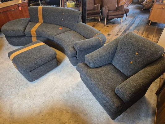 1960s/70s Curved Sofa & Armchair with New Upholstery