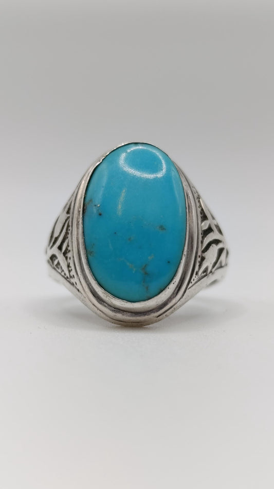 Sterling Silver Ring with Large Turquoise (Feroza) Cabochon